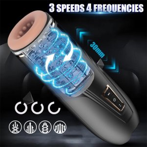Fancial Automatic Male Masturbator, 3D Realistic Textured Electric Pocket Stroker with 3 Suction and 4 Vibrating Modes, Adult Blowjob Sex Toys for Men Masturbation and Penis Stimulation (SQ-MA70051)