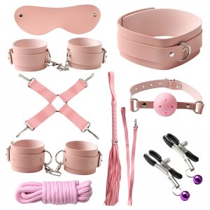 Fancial Sex Bondage BDSM Restraints 10 Pcs Set SM Adult Games Cuffs Gag Blindfold Spanking Paddle Black Sex Toys for Women and Couples (SM02)
